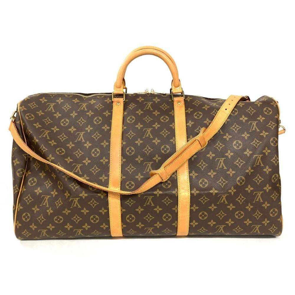 LOUIS VUITTON Authentic Brown Monogram Leather Keepall 60 Boston Bag